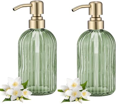 Набір з 2 дозаторів для мила з коричневого скла з позолоченою помпою, 473 мл