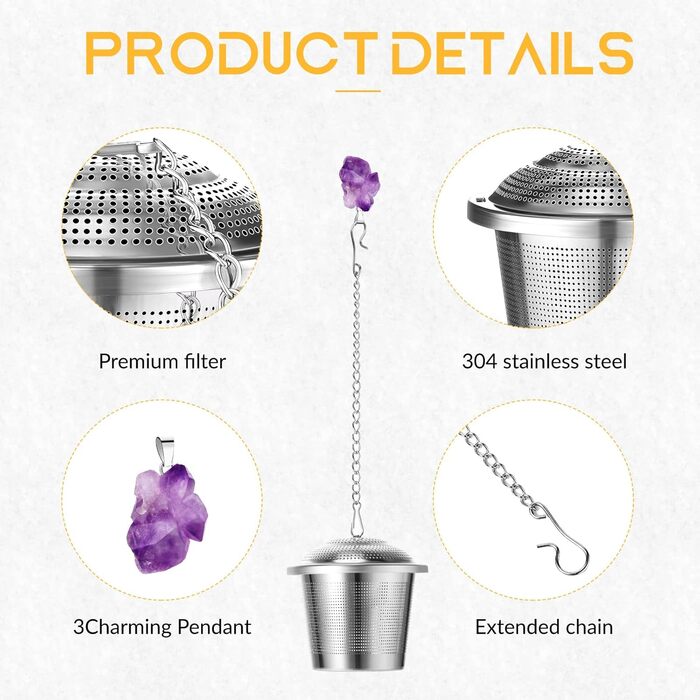T-Ei for loose tea, 6 sets, loose leaves, tea strainer, tea infuser, stainless steel tea ball for loose tea holder, tea mesh strainer, tea filter with drip trays and pendants