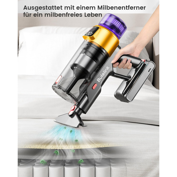 Бездротовий акумуляторний пилосос 45000 Па/550 Вт/70 хв, 1.8 л з OLED-екраном та антизаплутана насадка для підлоги, для твердих поверхонь, килимів, шерсті тварин