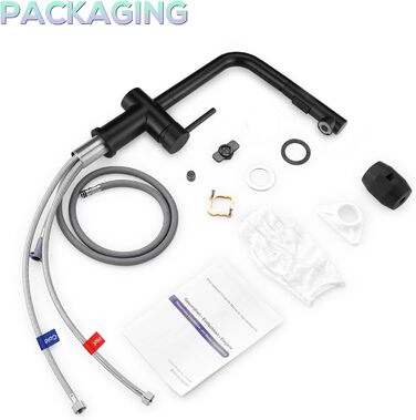 Змішувач кухонний з висувною лійкою, чорний, з двома режимами струменя, 360° обертання, з нержавіючої сталі