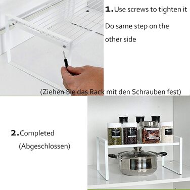 KZOBYD Expandable Kitchen Shelf, Foldable Kitchen Cabinet Shelf Spice Rack Organizer for Dishes and Supplies Stackable Kitchen Storage Organizer for More Storage Space (White, M)
