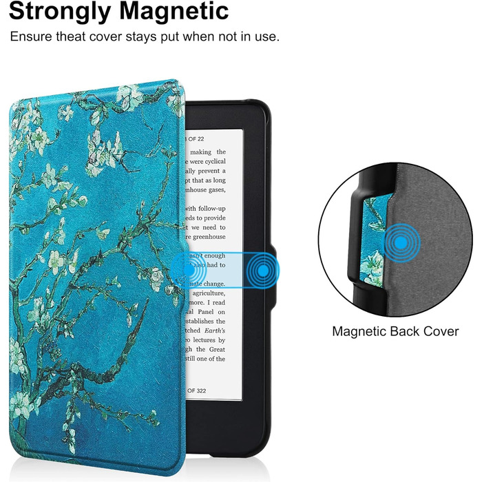 Чохол-книжка HGWALP для Tolino Shine 5/Shine Color/Shine 4 та Kobo Clara Colour/Clara BW/Clara 2E eReaders, преміум-якість, функція авто-сон/пробудження, квітковий дизайн (персиковий)