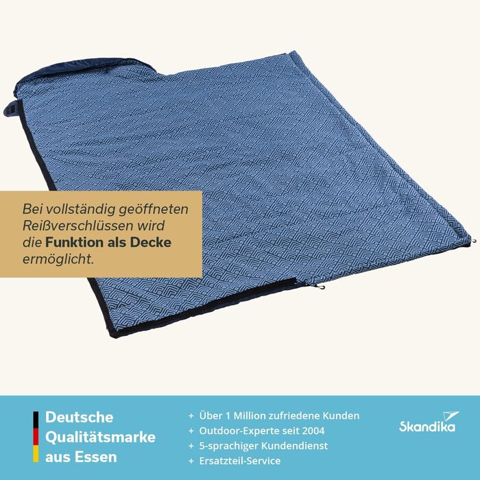 Skandika Dundee Junior Kids Sleeping Bag | Flannel-Lined Cotton Sleeping Bag for Children - Water-Resistant, 13°C to 3°C Comfort, 175 x 70 cm