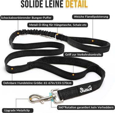 Нашийник для собак Eyein з повідком для великих та середніх собак, м'який, з 2 кліпсами для повідка, світловідбиваючий, легкий, анти-тяга, для прогулянок та тренувань, чорний, розмір L