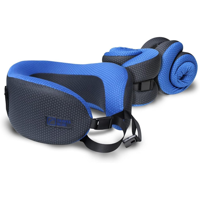 Blue Dreamer Travel Neck Pillow - Memory Foam Airplane Pillow for Travel with Breathable Mesh Fabric, Removable Cover, High Comfort & Support, Easy Storage
