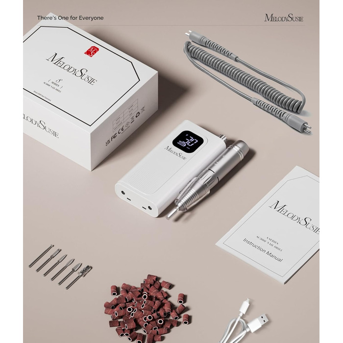 MelodySusie SC300F Професійний насадковий фрезер для нігтів, електрична насадка для манікюру, 30000 об/хв, LCD-дисплей, регулювання швидкості, для акрилу та гелю, для салону, білий