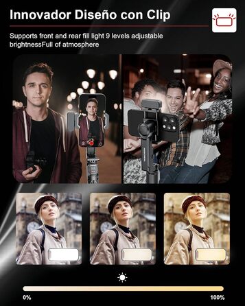 Штатив-стабілізатор KOSCHEAL A10 для смартфонів з підсвічуванням та пультом ДУ, 360° оберт, для iPhone та Android, для зйомки Vlogs та TikTok - Чорний