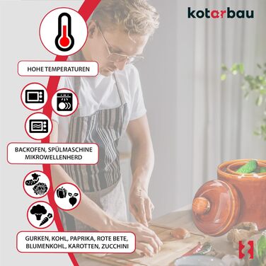 KOTARBAU Глечик для квашення 1,8 л коричневий, керамічний, з гідрозатвором, для квашення огірків і капусти, ємність для засолювання, бочонок з кам'яної кераміки