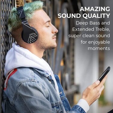 Бездротові навушники PowerLocus Over-Ear з Bluetooth та мікрофоном, складні, з м'якими амбушюрами, Hi-Fi стерео звук, бас, для дітей/дорослих/ТВ/ПК/офісу (срібні)