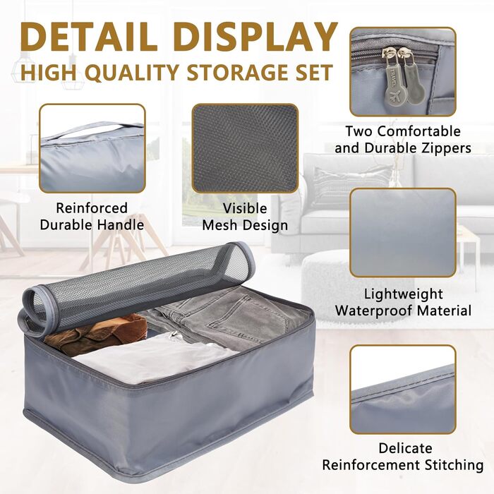Органайзер для валізи 12 шт. - Набір водонепроникних кубиків для подорожей, сімейних поїздок та зберігання вдома (Сірий)