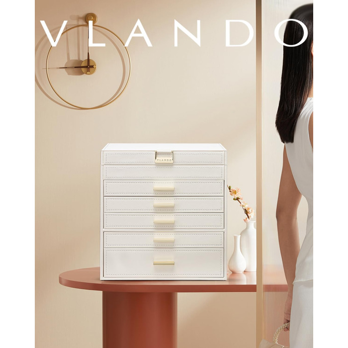 Скринька для прикрас Vlando Modern Beige з 6 ярусами, дзеркалом та відділенням для годинників