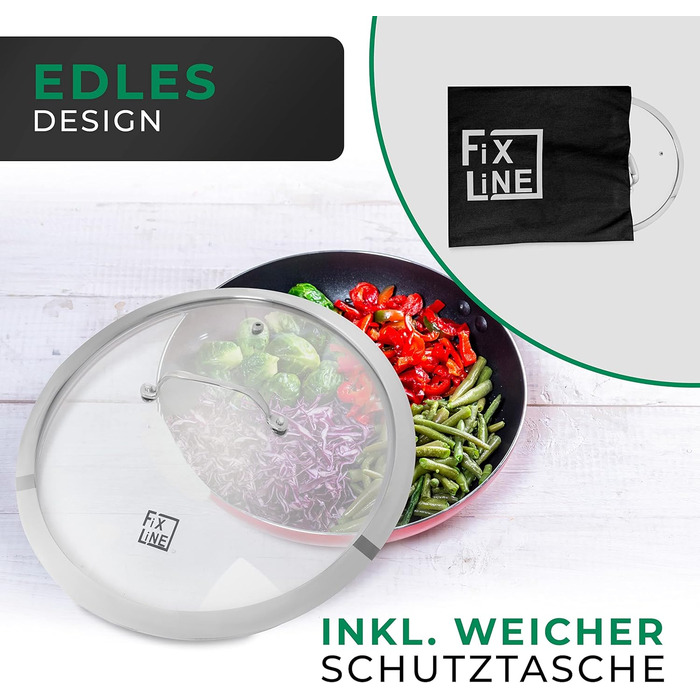 FIXLINE® Сковорода Black Forest 28 см - антиадгезійне покриття без PTFE - для всіх типів плит (в т.ч. індукційних) - придатна для духовки до 230°C - легке миття - ідеальна ідея для подарунка (кришка, 28 см)