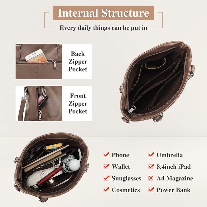 Сумка жіноча VINBAGGE PU шкіра, шопер, вінтажний стиль, для офісу та на кожен день (кава)