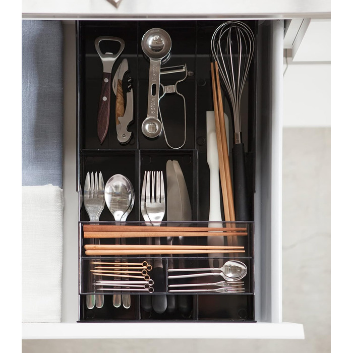 Органайзер для столових приладів Yamazaki 3383 Tower, чорний, ABS/PS пластик, 25x24.6x5.7 см