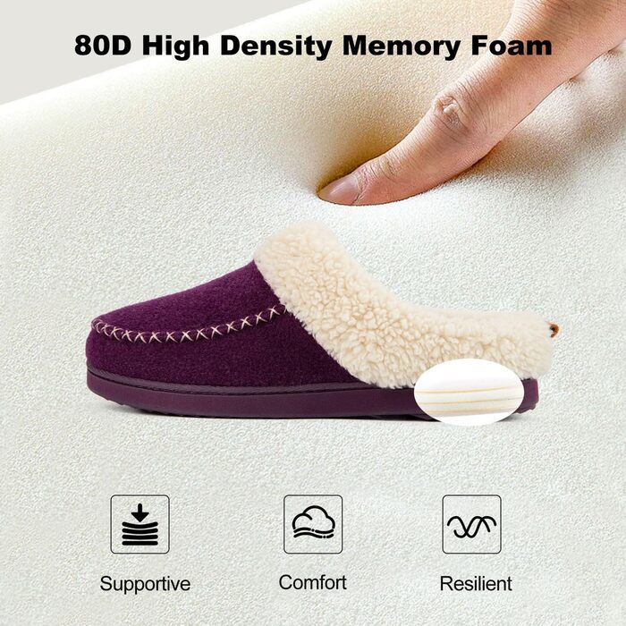 Тапочки жіночі LongBay з ворсистого матеріалу з меморі-піною, м'яке Sherpa-підкладка, для дому та вулиці (38/39 EU, фіолетовий)