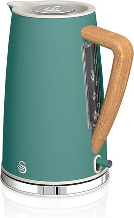 Swan Nordic Ultra Fast Electric Kettle - Wireless, Modern Design, 1.7L, 2200W, Wood-Look Handle, Auto Shut-Off, White