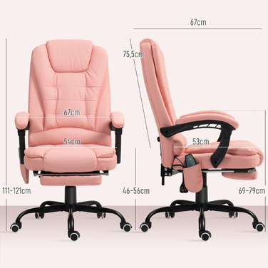 Vinsetto Office Chair with 7-Point Massage, Ergonomic Office Swivel Chair with Reclining Function, Height-Adjustable Executive Chair with Remote Control, 120 kg Load Capacity, for Study Room, Office, Pink | Aosom
