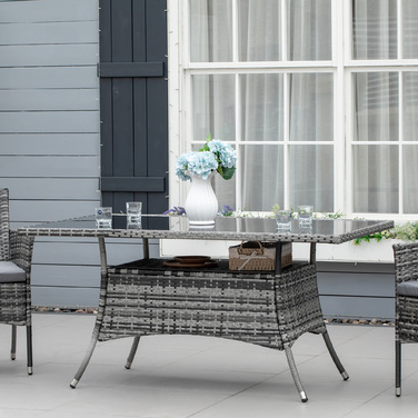 Столовий набір Outsunny з ротангу Polyrattan, скляний стіл 150x85x74 см із захисним склом сірого та чорного кольорів для саду, балкону, тераси
