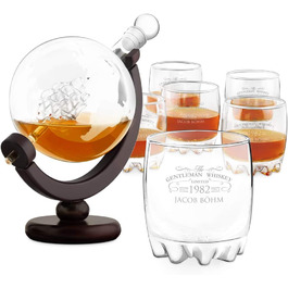 Maverton Whisky Decanter with Engraving - Globe with Ship, 850 ml - Set of 6 Whisky Glasses - Whisky Decanter - Christmas Gifts - Birthday Gift for Men - Personalized - Gentleman Whiskey