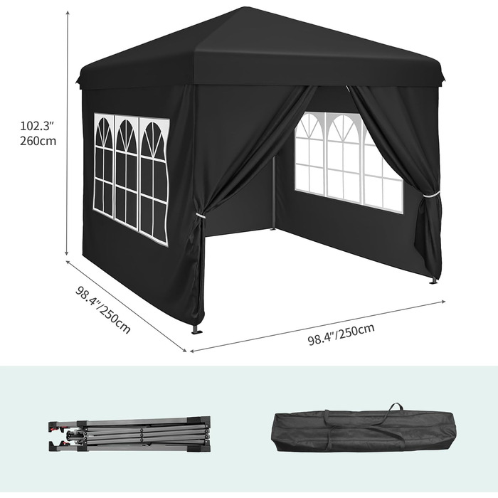 YITAHOME Outdoor Pop-Up Gazebo with Sides, Folding Gazebo, Waterproof Folding Garden Gazebo for All Seasons, Camping Gazebo, Anti-UV with Free Adjustable Height for Parties, Markets (Black, 2.5 x 2.5 m)