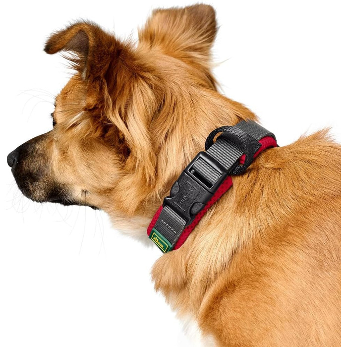 Нашийник для собак HUNTER Maldon, червоний, розмір M: дихаюча сітка, міцний нейлон, безшумний, гіпоалергенний, з поглиначем ривків, адресником, легкий