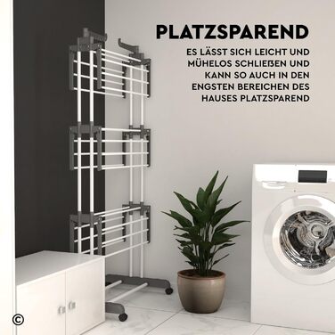 Сушарка для білизни VertiSlim Dry складана, вежа з 4 рівнями, нержавіюча сталь, з колесами та бічними крилами, сіра - для дому та вулиці