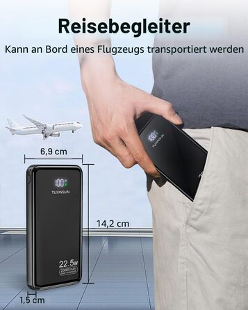 Power Bank 20000 mAh 22.5W з швидкою зарядкою PD3.0 QC4.0: Зовнішній акумулятор для смартфонів, смарт-годинників з LCD-дисплеєм та USB-C
