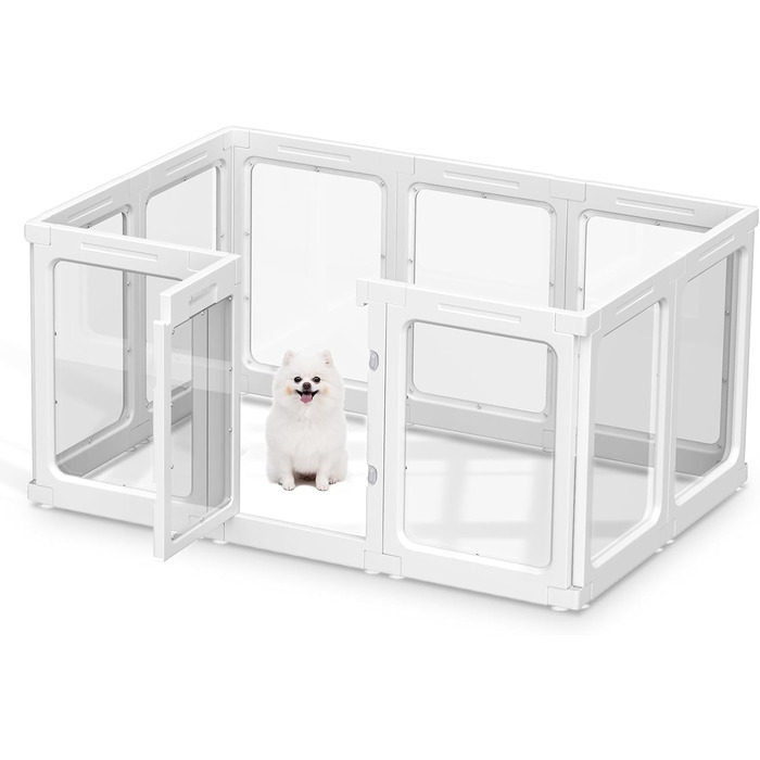 Акриловий вольєр для цуценят, 60 см, прозорий загородження для собак, портативний вольєр для цуценят та собак середніх розмірів, для використання в приміщенні та на вулиці, 10 панелей, білий