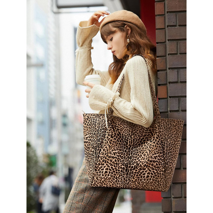 Сумка жіноча KALIDI шопер велика зі шкірозамінника з блискавкою для роботи, покупок, школи (Леопард)