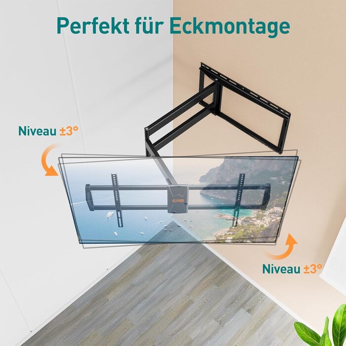 Кронштейн для телевізора ELIVED з подовженим плечем 102.7 см для 42-90 дюймів (до 68 кг), поворотний, з кутом нахилу, VESA 800x400