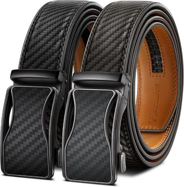 Чоловічий ремінь KEMISANT 2 шт. з автоматичною застібкою-разом, шкіряний ремінь регульованої ширини 35 мм з подарунковою коробкою (115 см/32'-38' розмір, 160 см/48'-56' розмір, 2 шт. чорний/Священний сірий 8126)