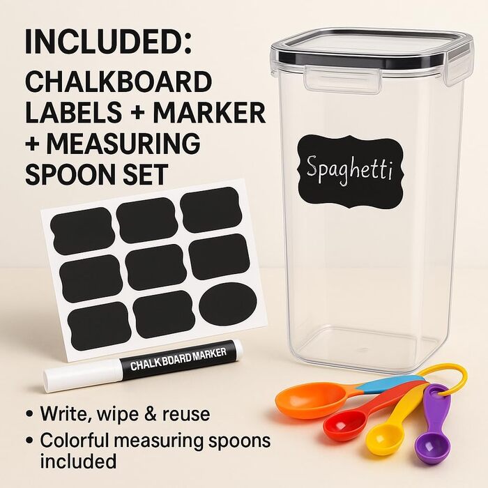 Набір контейнерів для зберігання продуктів з кришкою, 24 шт. BPA-free, великі кухонні контейнери, органайзер для борошна, цукру, круп, з ручкою та етикетками