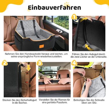 GL GLENSLAVE Dog Car Seat for Medium/Large Dogs - Elevated Pet Seat for Dogs Up to 25kg or 2 Small Dogs - Removable & Washable with Thick Cushions & Storage Pockets (Black/Gray)