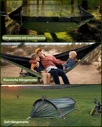 Гамак COVACURE вуличний з москітною сіткою для 2 осіб 270x140 см, вантажопідйомність 200 кг - легкий гамак для кемпінгу, саду, подорожей