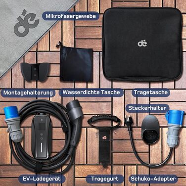 Мобільна зарядна станція (Wallbox) 11 кВт, 3-фазна, 7м, 6-16A з регульованою потужністю, кабель CEE 16A на Typ 2, для електромобілів Model Y/3, ID.3/4/5, MG4, EX30, e-up, e-tron, Zoe та інших EV (CEE 7 кВт, 15м)