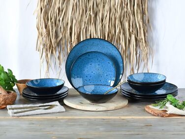 CreaTable Geschirrset Jawa: 18-Piece Set для 6 осіб, з кераміки, для посудомийної машини та мікрохвильової печі, зелений колір (блакитний, 12 шт.)
