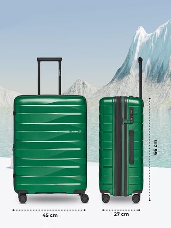 Чемодан середній з жорстким корпусом, розширюваний, 45 x 27 x 66 см, з подвійними колесами та TSA-замком, 3.7 кг, з високоякісного поліпропілену, унісекс, Emerald Green Metallic