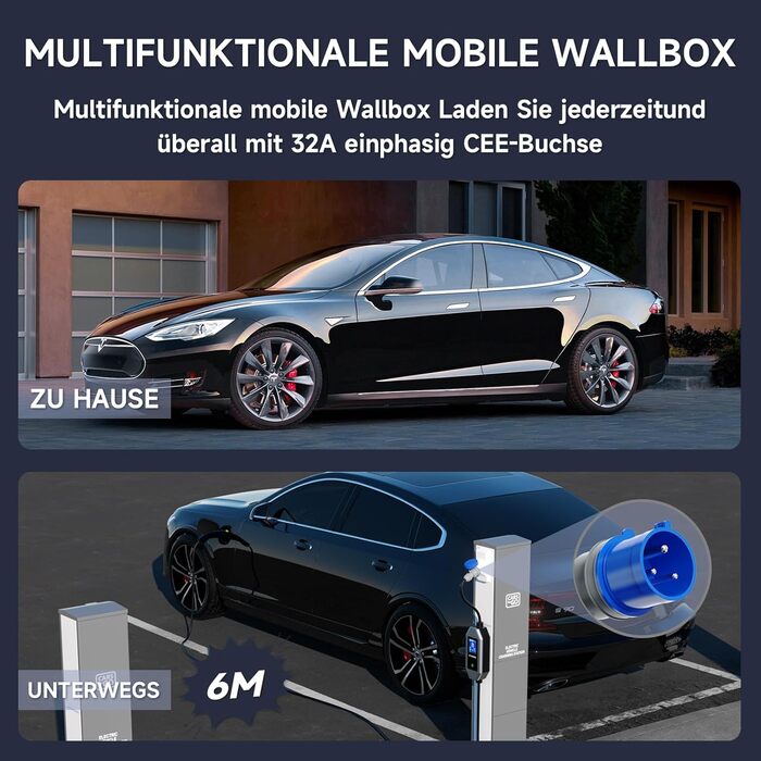 Кабель для зарядки електромобіля Type 2 Schuko 3.68kW 6м, 6-16A, з цифровим дисплеєм та таймером відкладеного старту