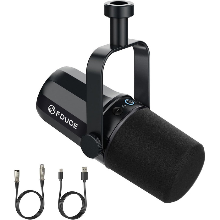 Мікрофон FDUCE SL40: Динамічний для подкастів, стрімінгу та запису. USB/XLR, XLR вихід, LED кнопка Mute, кардіоїдна мембрана, чорний
