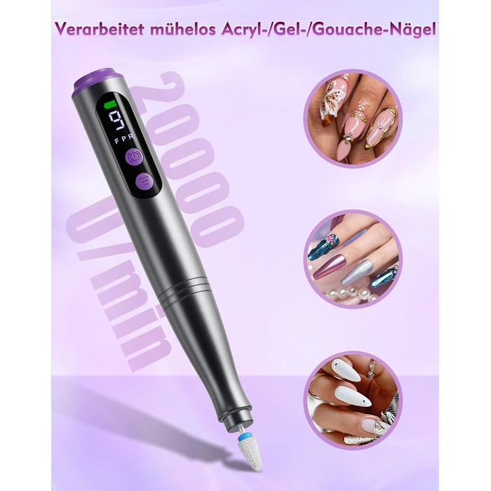 Електричний набір для манікюру та педикюру Nagelfräser: 12 в 1, бездротовий, 9 швидкостей, для гелю та акрилу