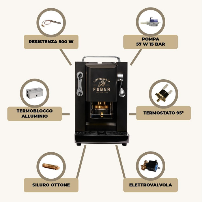 Кавова машина FABER Pro Deluxe для ESE-подушечок 44 мм, хром, латунний прес, матова чорна