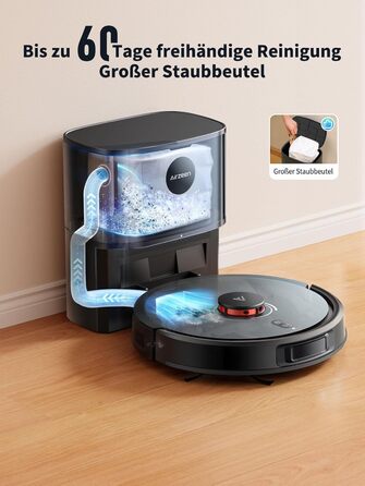 Робот-пилосос Airzeen Q10 Pro S з вологою, 6000Pa, LiDAR, керування через APP та Alexa, для дому, килимів, шерсті тварин, чорний