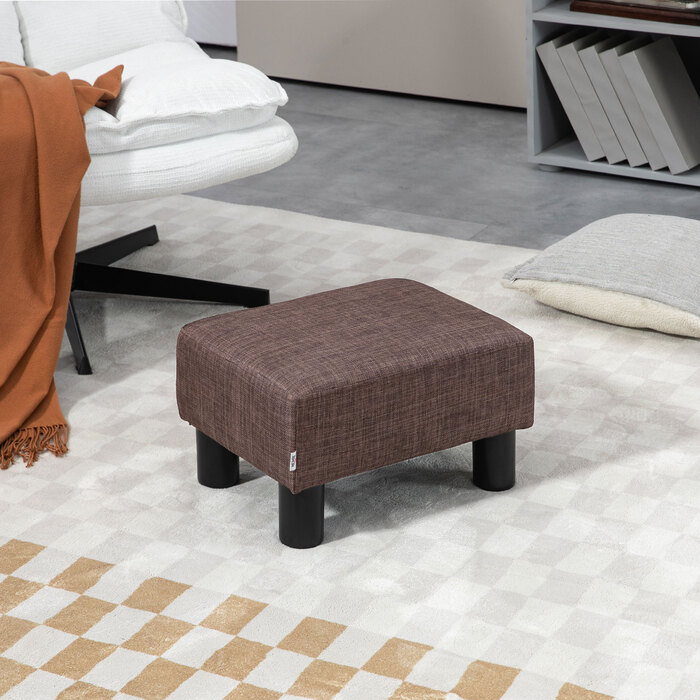HOMCOM Footstool Ottoman - Holds up to 100 kg, Rectangular Upholstered Footstool for Living Room, Hallway, Brown, 40 x 30 x 24 cm