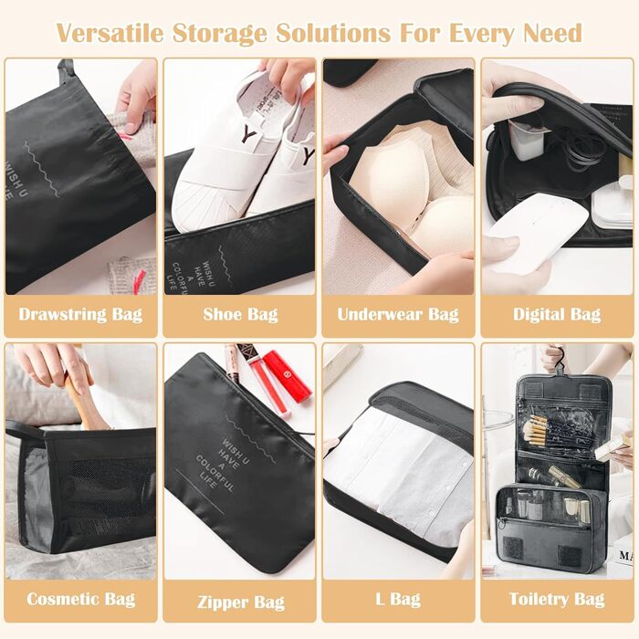 Набір органайзерів для валізи 13 шт., чорні Packing Cubes, водонепроникні дорожні органайзери для відпустки та подорожей