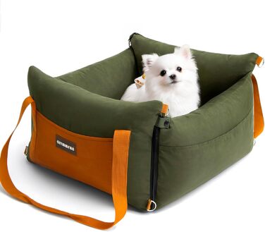 Small & Medium Dog Car Seat - Portable Pet Carrier with Extendable Bed, Washable Travel Dog Bed with Storage Pockets & Safety Belt - Green
