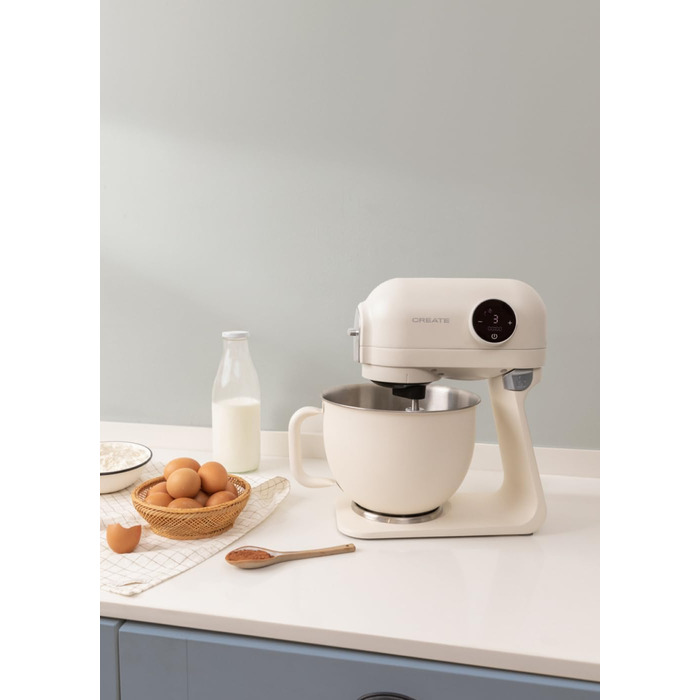 Планетарний міксер CREATE/DOWNMIX RETRO для кухні, колір Крем: 6 швидкостей, автоматичні програми для збивання, змішування та емульгування