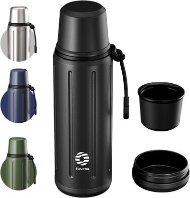 Термос Healter Thermoskanne 1л з чашкою (72 год холод, 24 год гаряче) - термофляга для кави, чаю, термокружка з знімним дном та фільтром, для подорожей, офісу та школи (зелений/чорний)