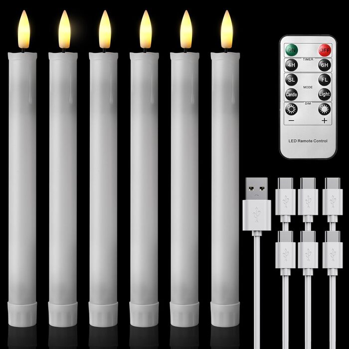 EXTSUD 6er LED Pillar Candles Rechargeable LED Pillar Candles with Timer and Remote Control Soft Silicone Wax Core, Unique Tear-Drop Design LED Candles for Living Room, Wedding, Dining Table, and Garden Party