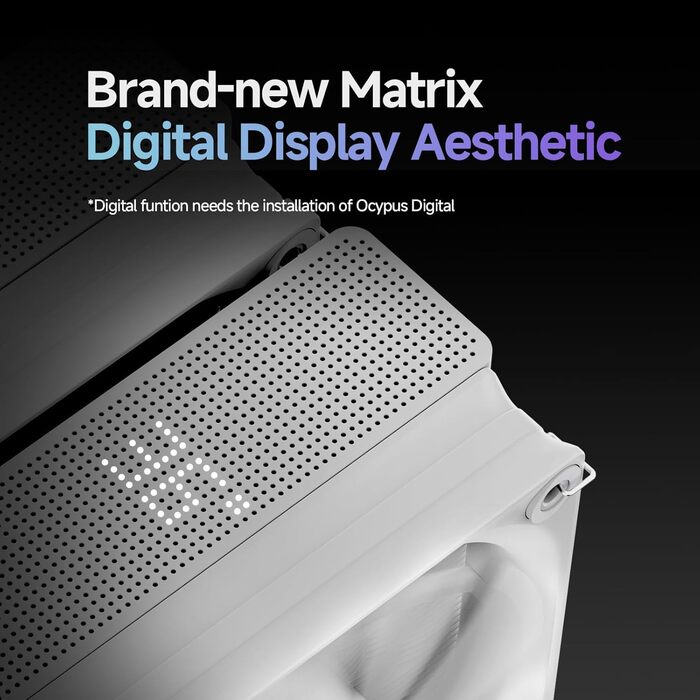 Ocypus Iota A62 BK: Кулер для CPU з цифровим дисплеєм, 6 теплових трубок, 2 вентилятори 120 мм, підтримка AMD AM4/AM5, Intel LGA 115X/1200/1700/1851