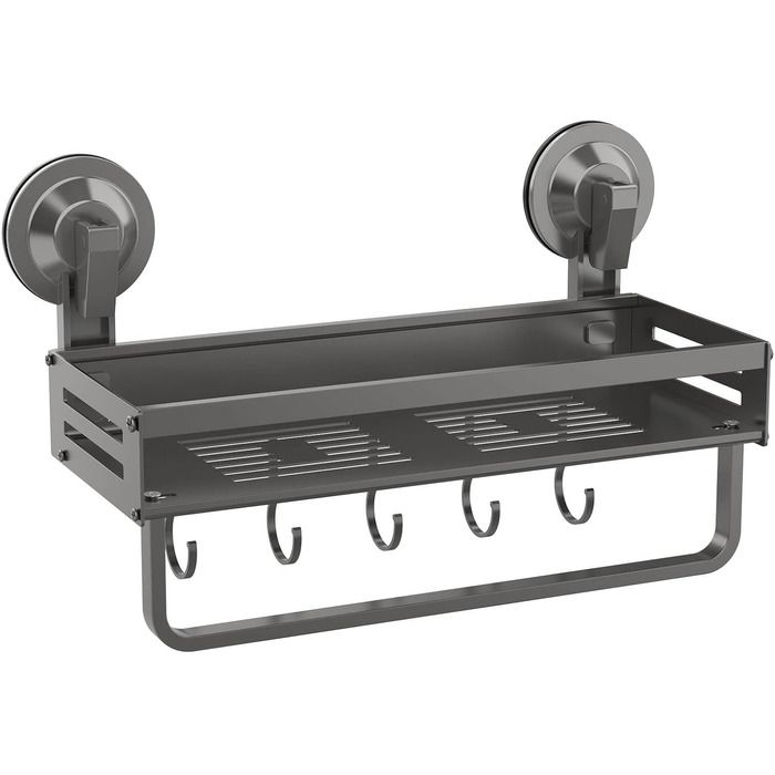 Поличка для душу Onemake з присосками, Дзеркальна поличка для ванної кімнати з ручками, Організатор для ванної кімнати з тримачем для рушників, Матовий чорний (30 см, 1 шт.)